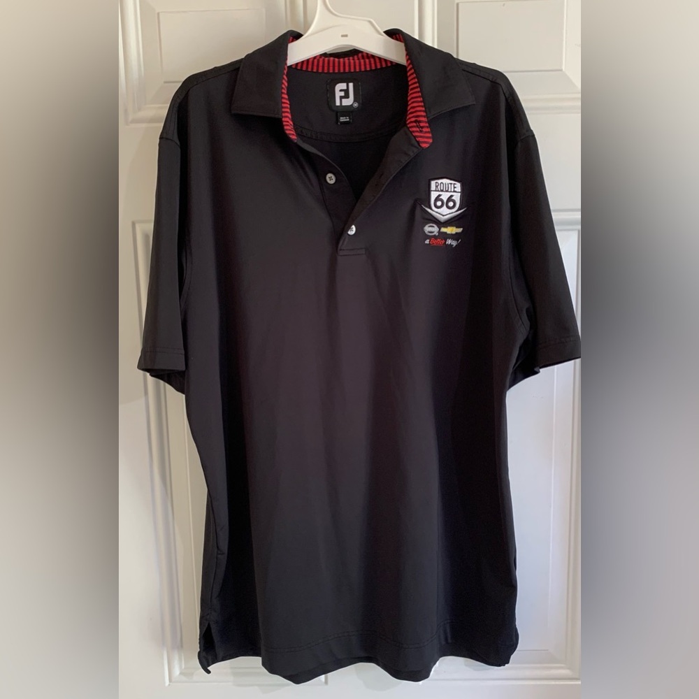 FootJoy FJ Golf Shirt Mens Medium Black Route 66 Lisle Stretch Golf Preppy Shop